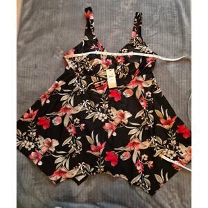 Evans Plus Size Floral Swim Wear With Empire Waistline & Hanky Hemline